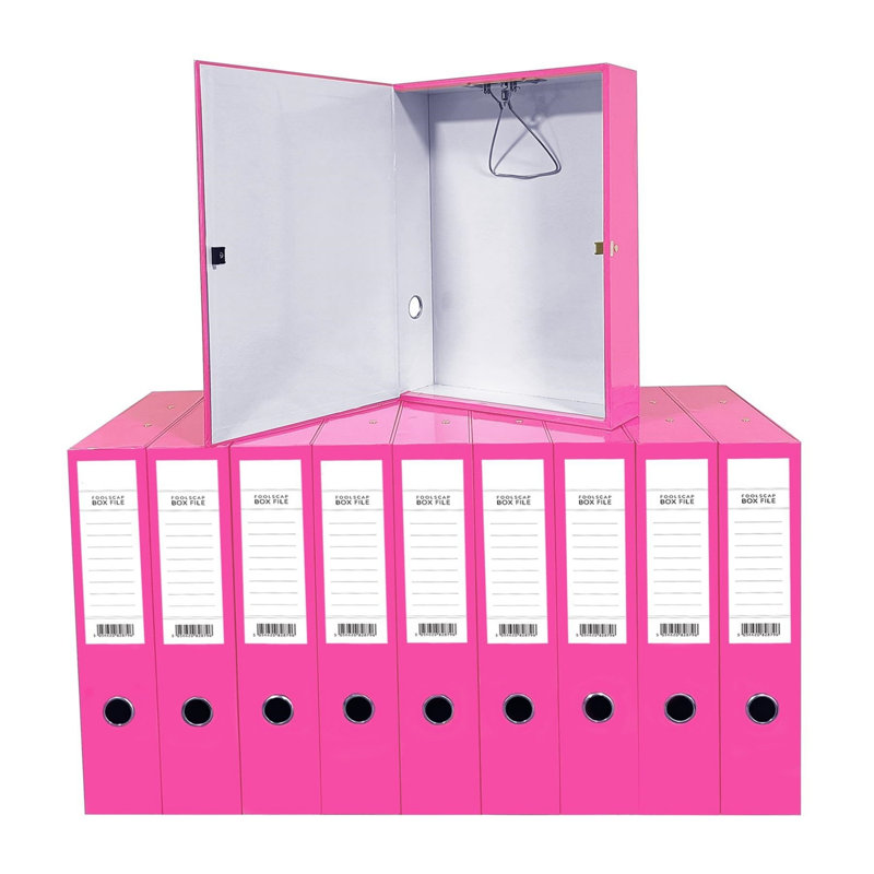Box File With Lockspring Ring Pull & Catch Glossy Finish 75Mm Spine Ideal Document Organiser For Office Foolscap Box Files Pack Of 10