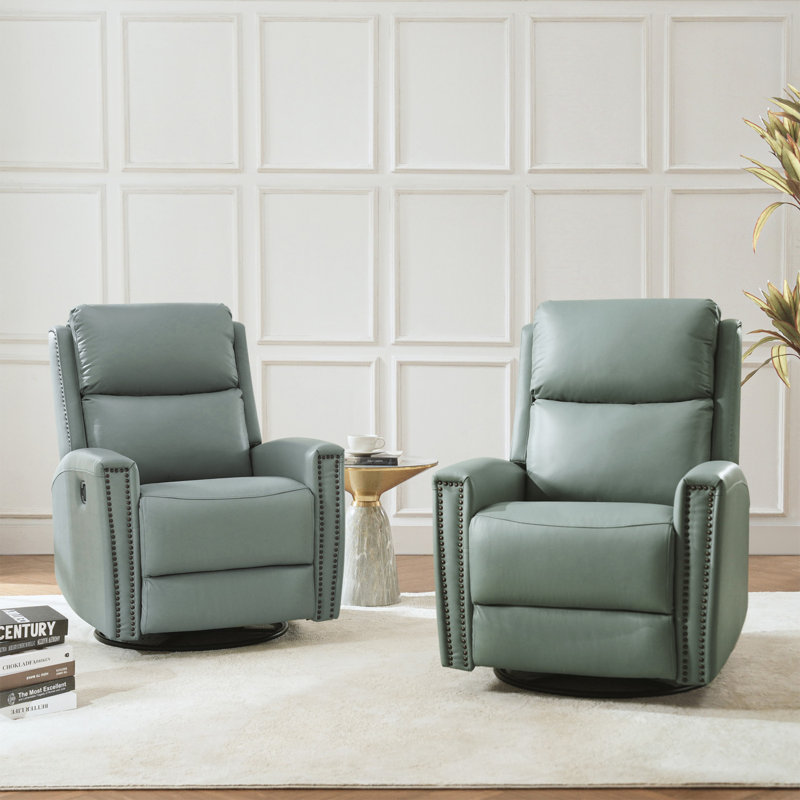 Ramus 30.31'' Wide Genuine Leather Swivel Rocker Recliner Set of 2, Sage