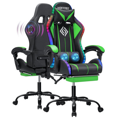 Fauteuil de jeu avec haut-parleurs Bluetooth et lumières à DEL RVB Fauteuil de jeu vidéo de massage ergonomique avec repose-pieds à haut dossier avec support lombaire