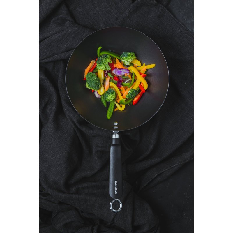 World of Flavours Oriental Oriental Non-Stick Carbon Steel Wok, 26.5 cm