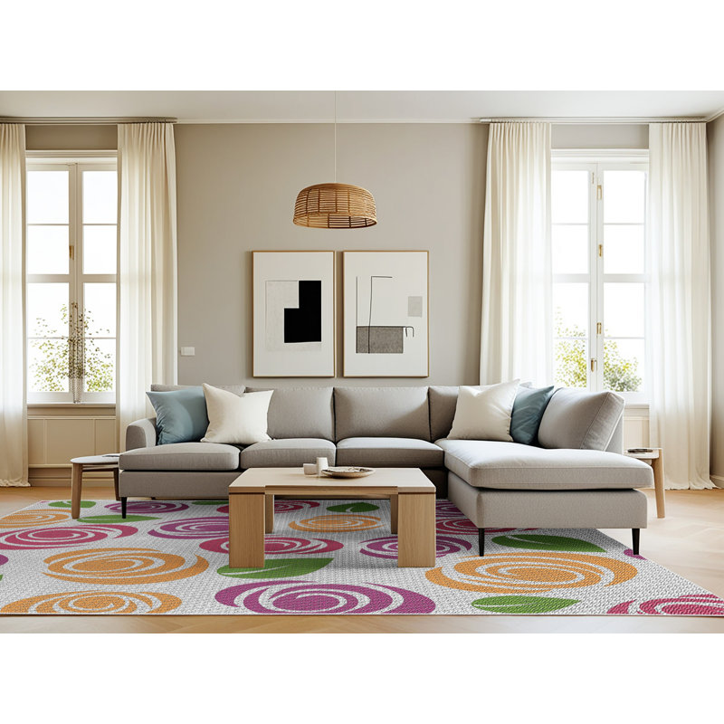 Tapis mauve à motif floral Yusha, Rectangle 7 pi x 9 pi