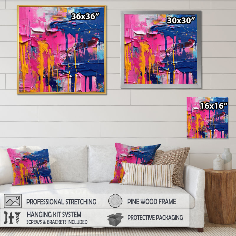 Explosions de couleur rose et bleue - Imprimé, Cadre photo noir simple, H 30 po x l 30 po x P 1 po