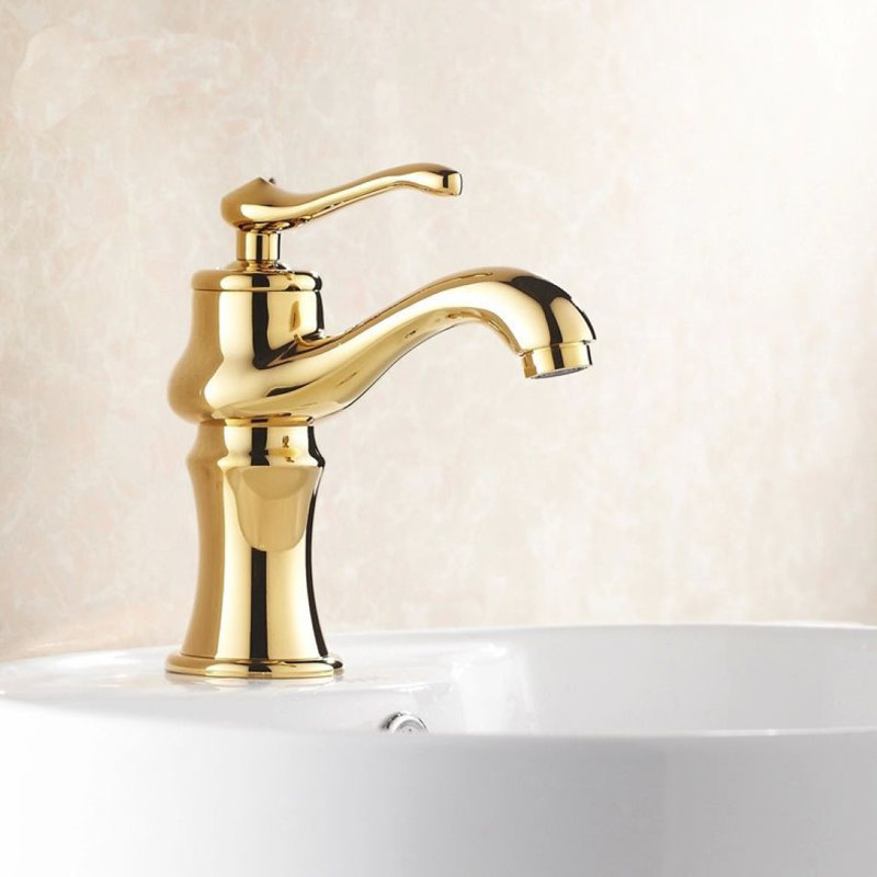 Modern Single Handle Basin Faucet with Swivel Spout in Brushed Gold for Bathroom Sinks