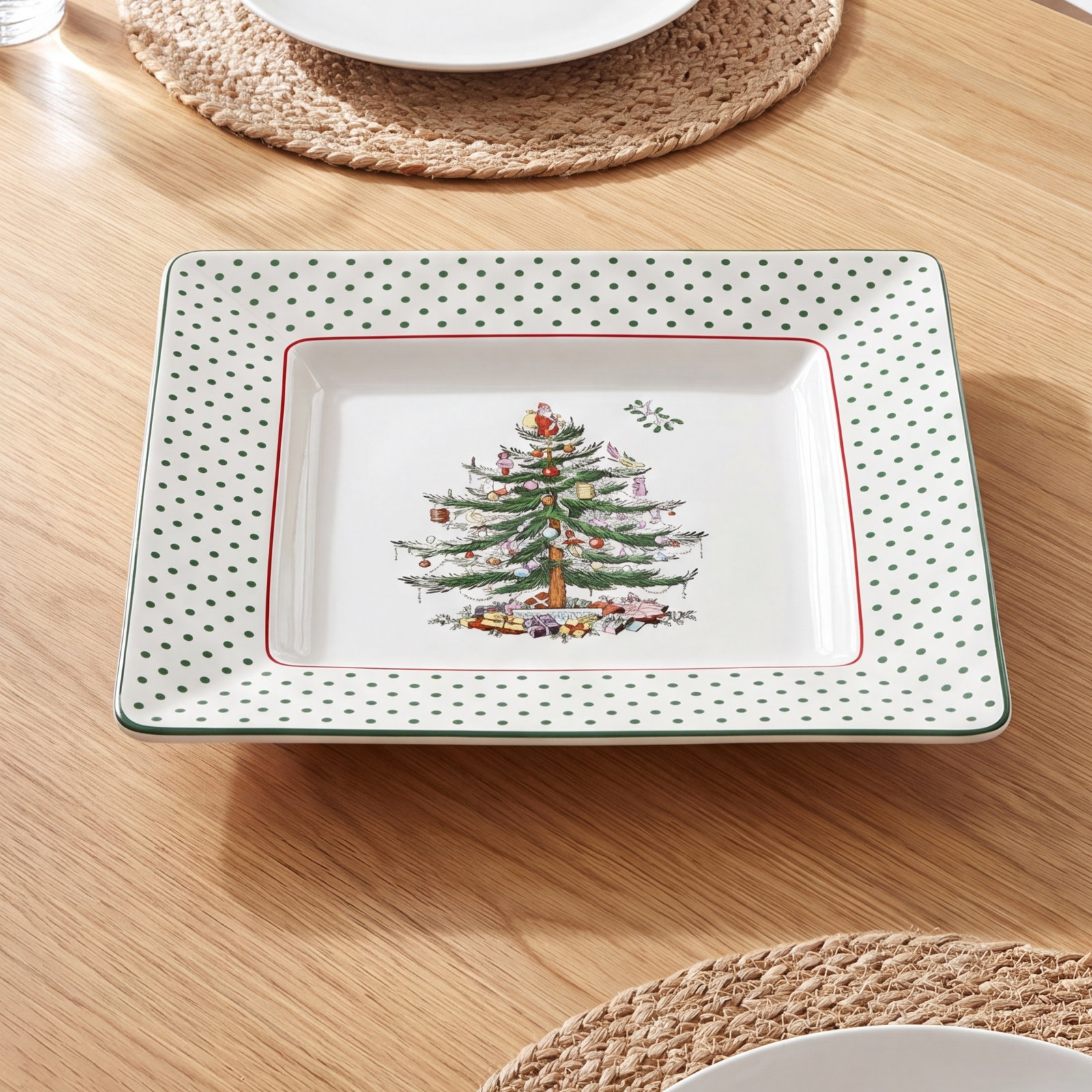 Christmas Tree Polka Dot Square Platter