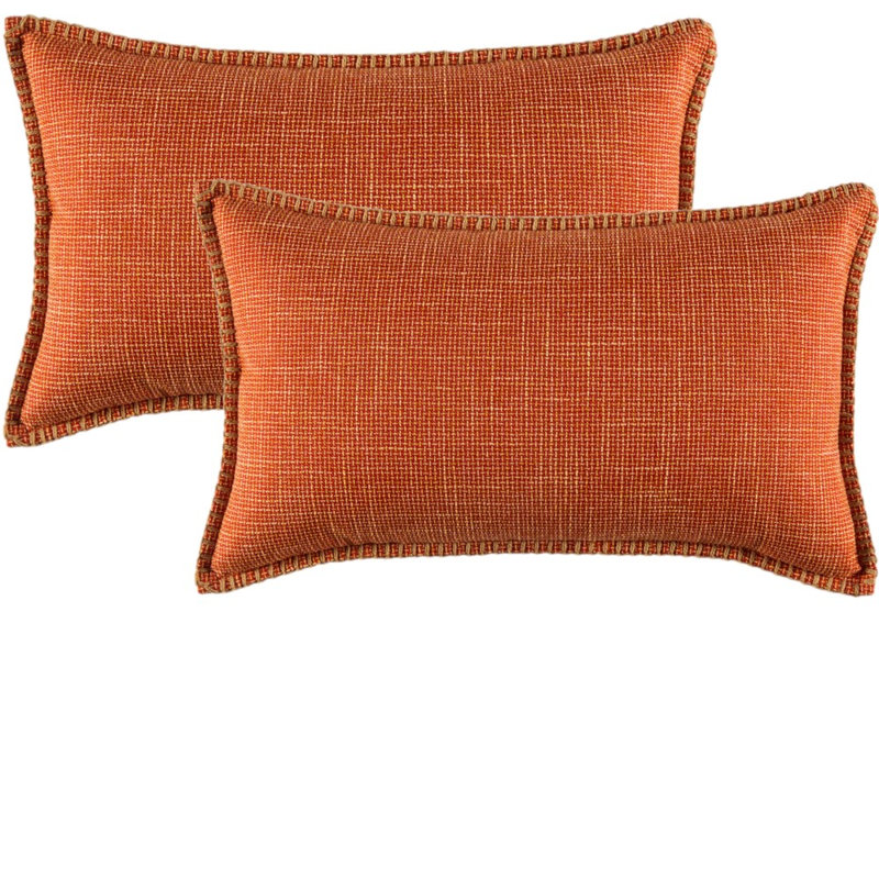 Ensemble de 2 housses de coussin en lin, Orange, Rectangle 14"H x 22"W, Pillow Cover Only - No Insert