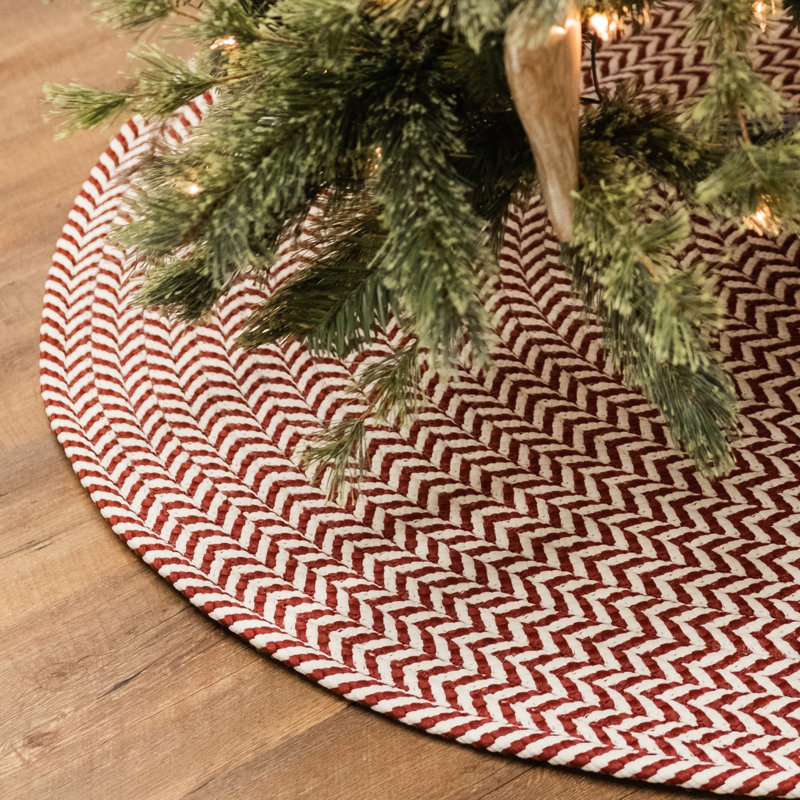 Tapis rond à motif de chevrons sous-arbre rond - rouge / blanc, Rond 2 pi 11 po