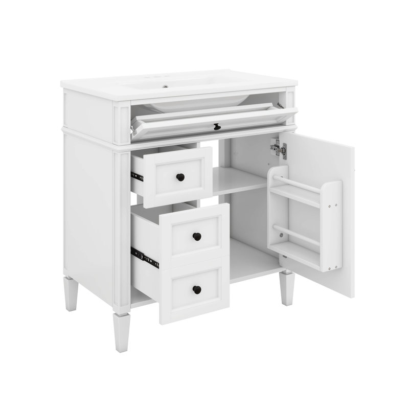 30" Freestanding Bathroom Vanity With Top Sink, Modern Undermount Bathroom Sink Cabinet With 2 Drawers And A Tip-Out Drawer