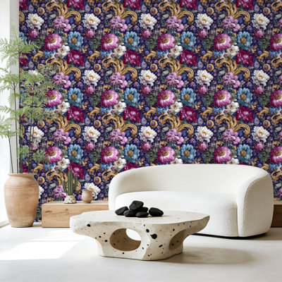 Papier peint floral à peler et à coller Élégant murmure lustré peint 17,7 po x H 118 po Papier peint amovible auto-adhésif pour les chambres de bébé