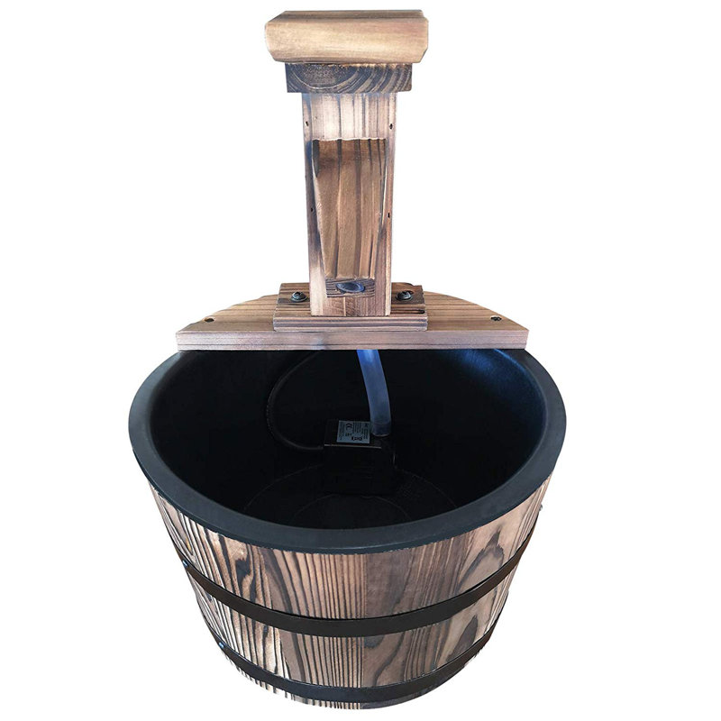 Barrister Wood Barrel Patio Water Fountain with Electric Pump
