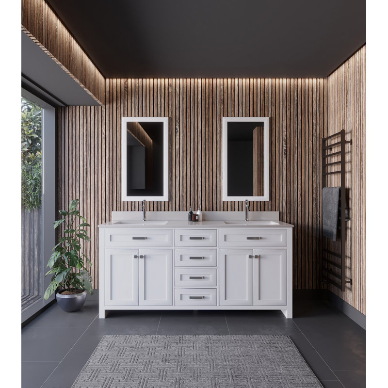 Ensemble de meuble-lavabo double 70,7 po avec miroir Chanai, Blanc