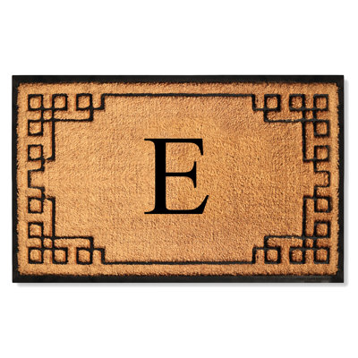 Monogram Natural Coir & Rubber Door Mat with Geometric Border — Heavy-Duty, Dirt-Trapping, Non-Slip Outdoor Entry Mat