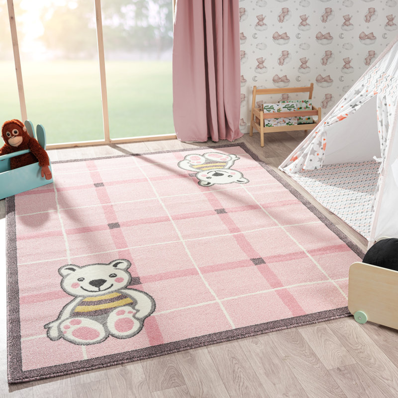 Tapis rose pour enfants Roffe, Rectangle 3 pi 6 po x 5 pi 6 po