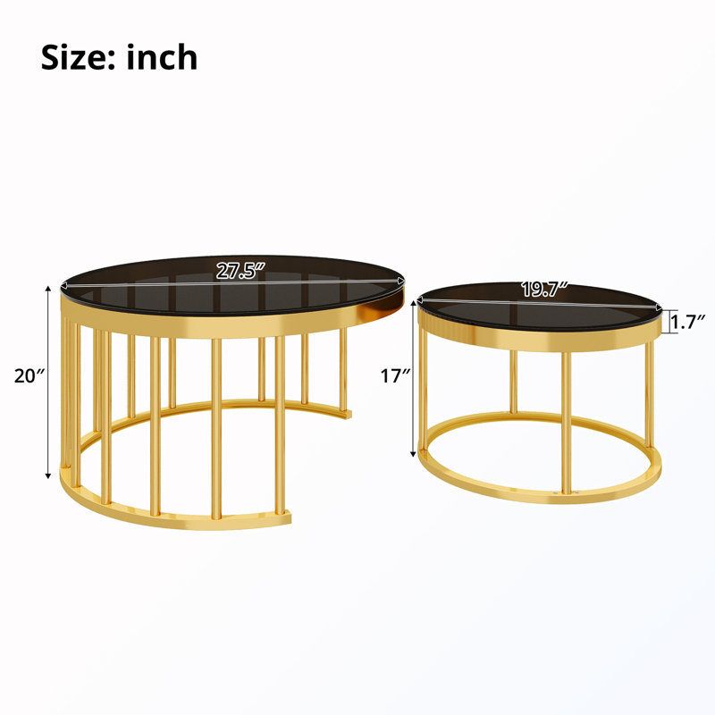 Ensemble de 2 tables basses gigognes en verre, Noir / doré