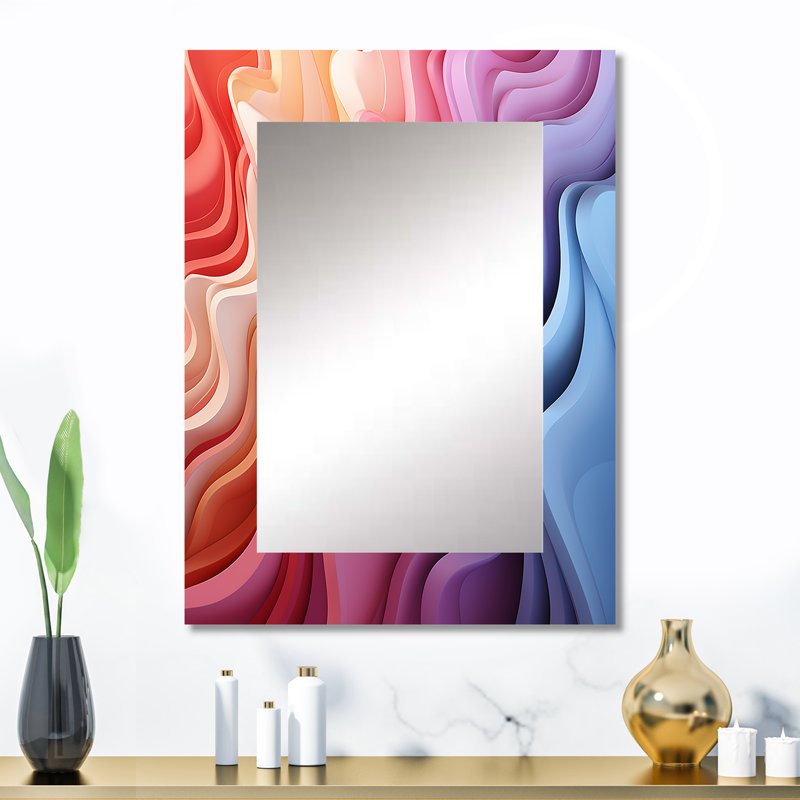 Multicolor Op Art Illusory Depth I - Op Art Large Mirror, Modern Decorative Wall Mirror, Printed Metal Art, 32" x 24"