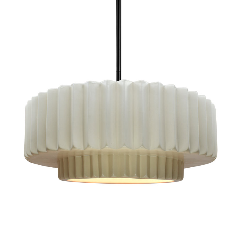 Luminaire suspendu tambour 1 lumière Gela, H 5,25 po x l 14,5 po x P 14,5 po, Noir mat, Blanc mat