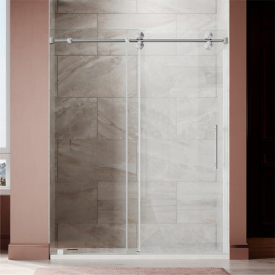 Uks04 56 In. To 60 In. X 72 In. H Frameless Sliding Shower Door In Brushed Nickel With 3/8 In. (10mm) Clear Glass 