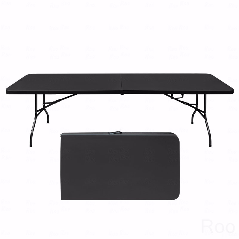 Table de patio pliante 8 pi, table en plastique portative pour le camping, pique-nique, fêtes, charge élevée, Noir, Noir