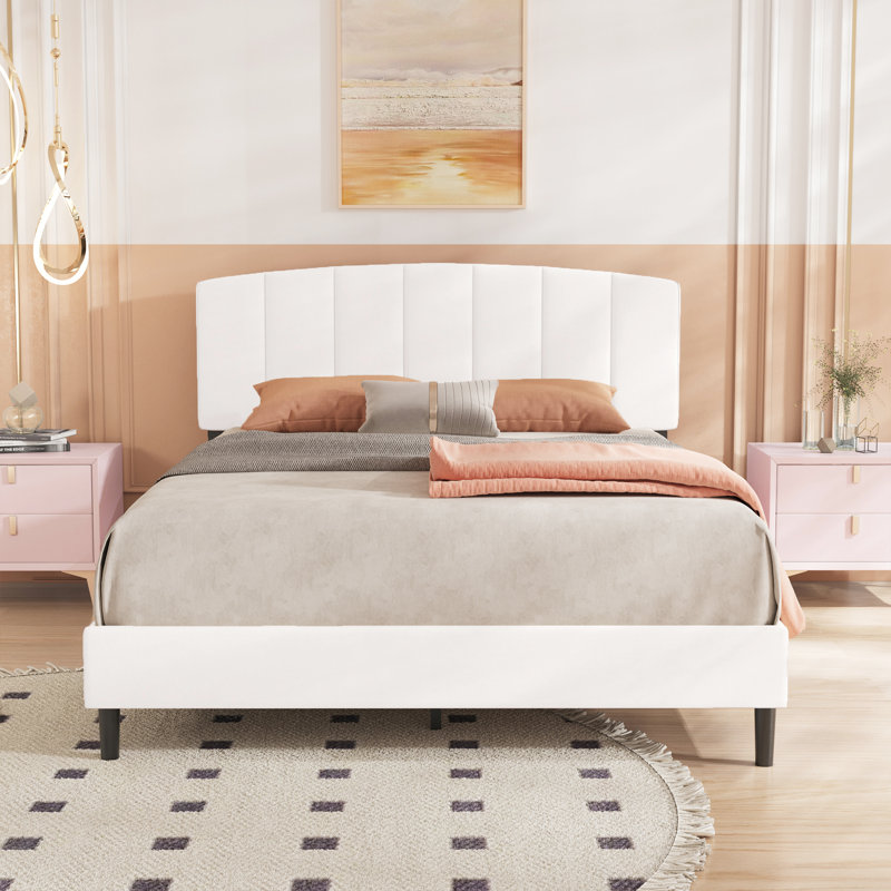 Lit plateforme tapissier, Grand, Blanc