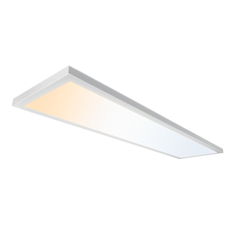 Panneau de plafonnier à fixation en surface - mince, bord éclairé, panneau plat encastré, Blanc mat, L 48 po x P 12 po