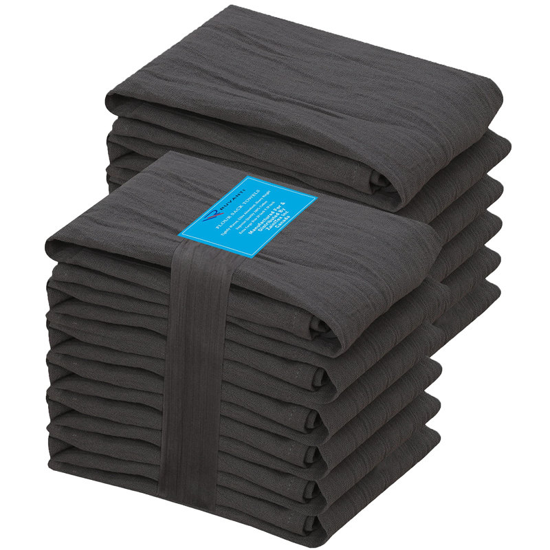 100% Cotton Solid Flour Sack Dishcloth Kitchen Towels Set for Dish Drying & Cleaning, 12, Gray