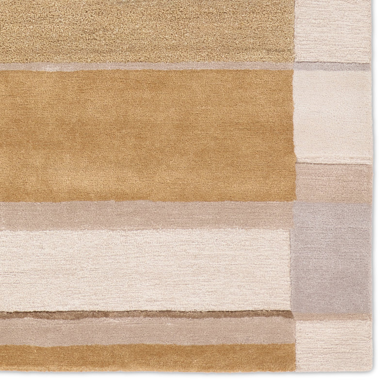 Tapis ivoire et jaune à motif géométrique fait à la main Collman Berkay ICO18, Rectangle 9 pi x 12 pi