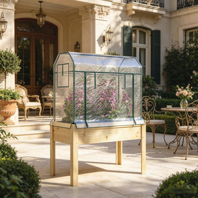 Boîte à fleurs surélevée avec couvre-serre en plastique, lit d'extérieur pour légumes