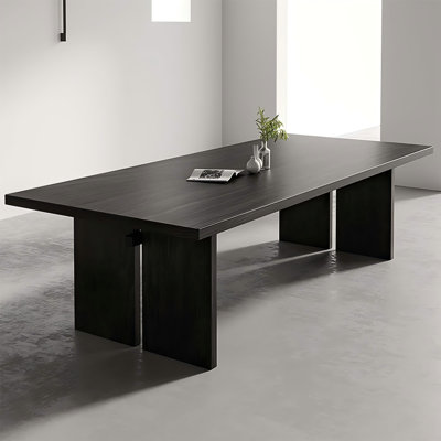 Table de conférence longue 110,24 po en bois massif noir minimaliste