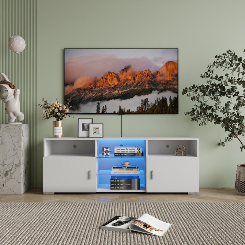 TV Stand for 32-60 inch TV, Modern Television Table Center Media Console with Drawer and Led Lights, Matt Entertainment Center for Living Game Room Bedroom