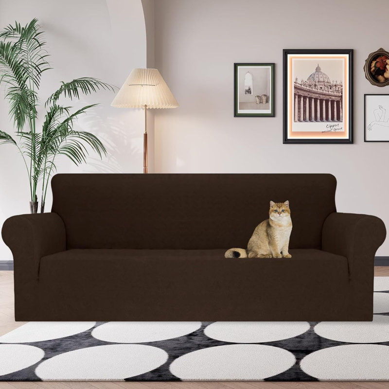 Housse pour canapé à coussins en T, Tissu brun