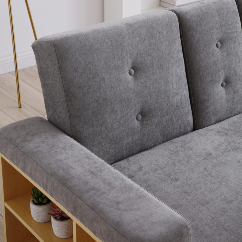 Convertible Sleeper Sofa Couch,Multifunctional Double Folding Sofa Bed,Storage Ottoman And Sofa Arm With  Box And Drawer, Drop Down Table With 2Cup Holders For Living Room,Apartment,Office,Grey
