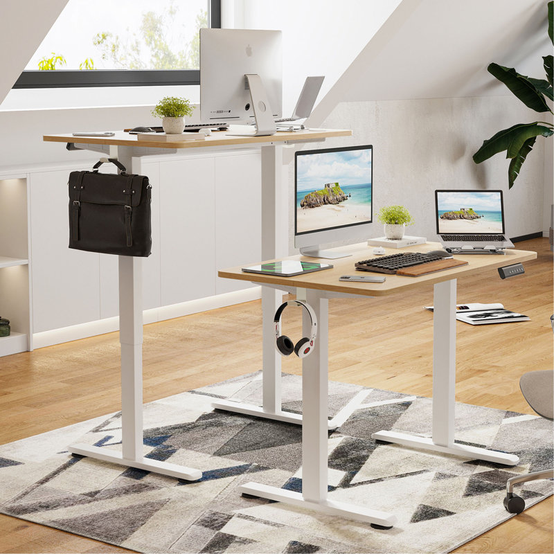 Bureau de travail électrique debout à hauteur ajustable STary, H 45 po x l 40,55 po x P 24 po, Beige / Blanc
