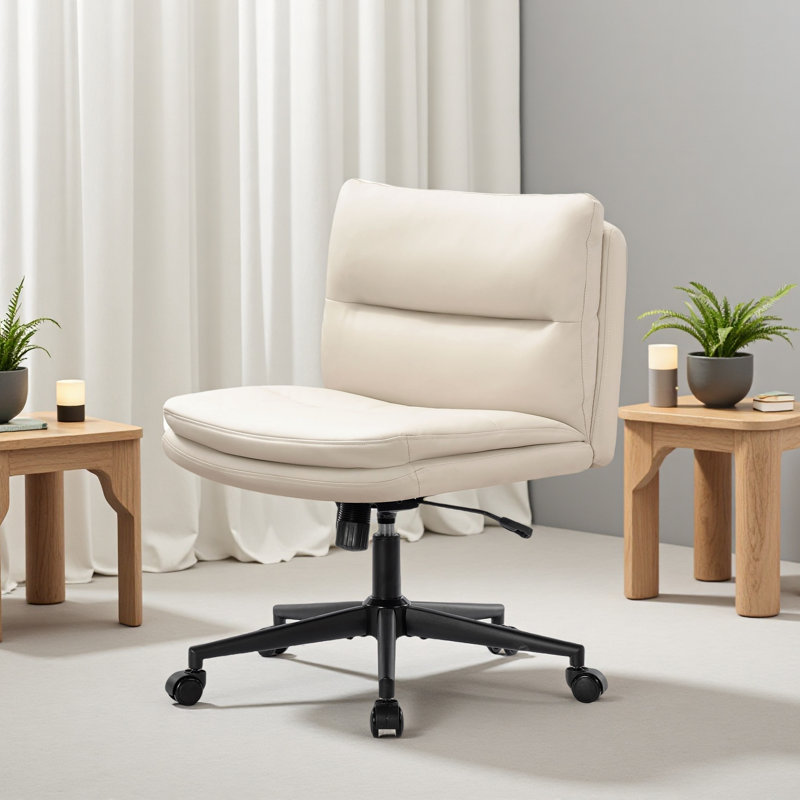 Chaise de bureau en polyuréthane sans accoudoirs, Crème, crème