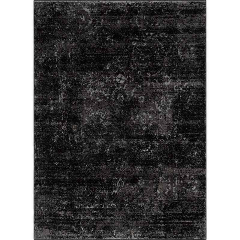  Vintage Oriental Black Area Rug, Rectangle 5'3" x 7'3"