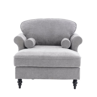 43.3" Chaise Lounge Chair Indoor With 2 Pillows Upholstered Chenille Single Chair For Living Room, Bedroom, Office