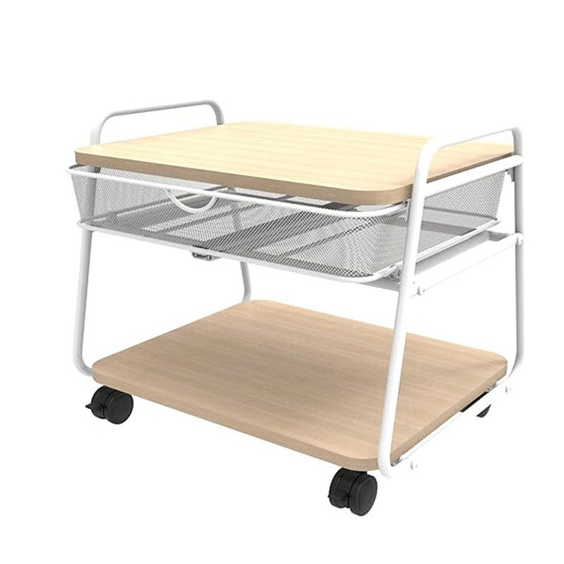 Under-Desk Utility Cart & Multi-Use Printer Stand, Mobile Rolling Cart with 2 Mesh Baskets, White