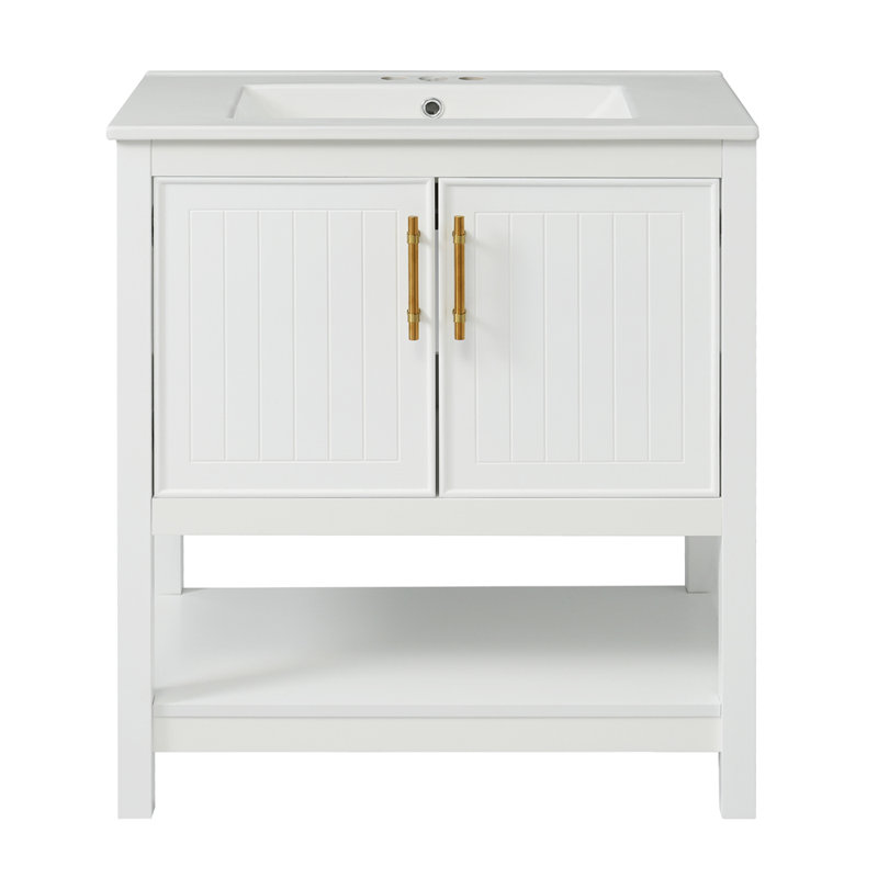 Meuble-lavabo simple 30 po avec comptoir en céramique, Blanc