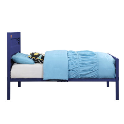 Blue Metal Frame Twin Bed With Contemporary Design And Bedroom Comfort Platform For
