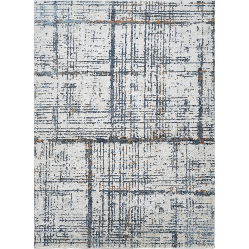 Abimbola Collection Gray/Beige/Navy Abstract Area Rug, Rectangle 5'2" x 7'3"