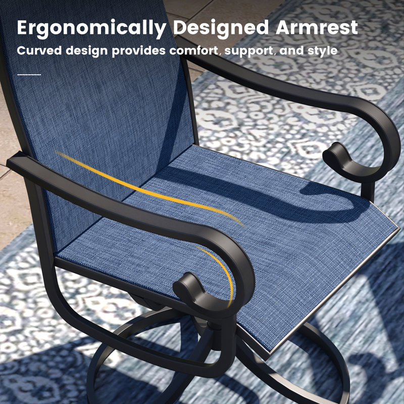 4-Person Patio Dining Set with Round Patio Dining Table and 4 Swivel PVC-coated polyester Chairs, Black/Navy