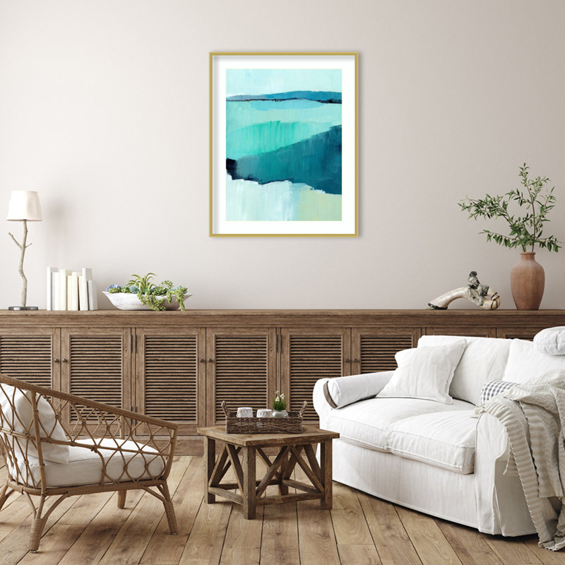 «Cyan Reflections II» par Annie Warren, reproduction d'art encadrée sur bois, H 41 po x l 33 po