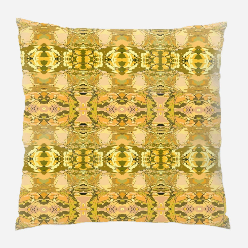 Fabric Ikat Microsuede Reversible Throw Pillow, Yellow/Orange
