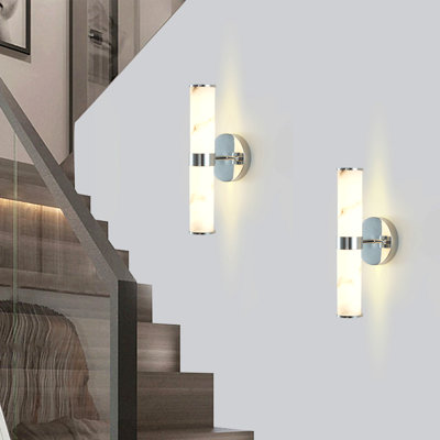 Applique murale en résine imitation marbre et chrome, ensemble de 2, luminaire vertical moderne pour salle de bain, couloir et chambre à coucher