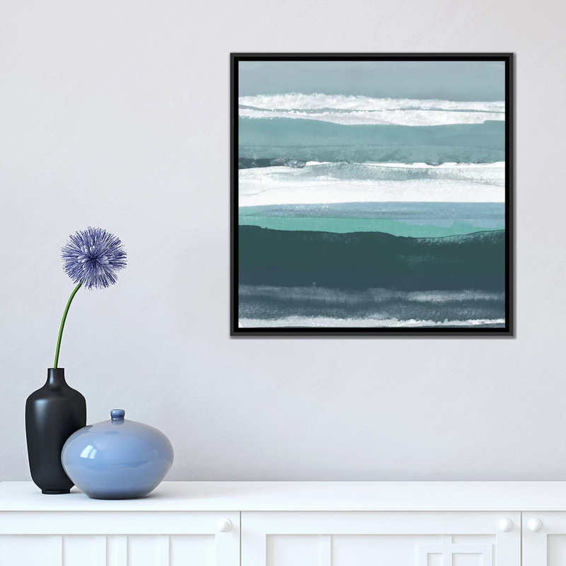 «Teal Sea II», impression sur toile, H 18 po x l 18 po x P 1,5 po, Toile encadrée noire, Pas de tapis
