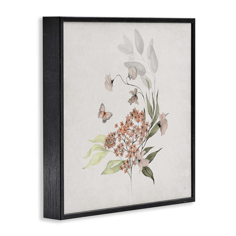 «Orchid Florals & Butterfly», art de la giclée encadrée par Susan Jill, Giclée encadrée noir minuit, H 17 po x l 17 po