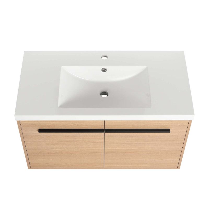 Meuble-lavabo de salle de bain avec lavabo de comptoir en résine et 2 portes