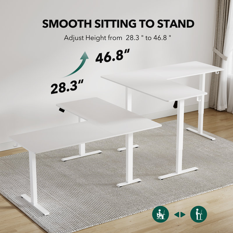 Emilian Adjustabel L Shaped Standing Desk, White, White