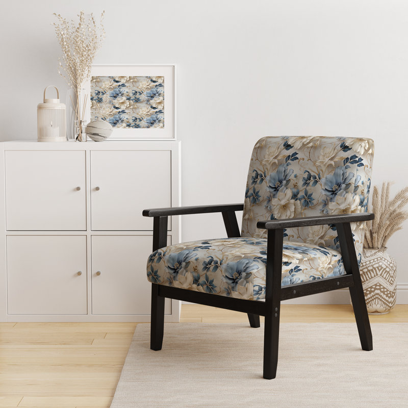 Chaise d'appoint florale Cobalt, Motif victorien floral éthéré rococo XVI