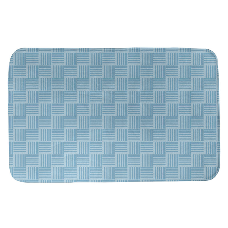 Tapis de bain géométrique antidérapant rectangulaire à rayures baskettressées, l 21 po x L 34 po, sarcelle