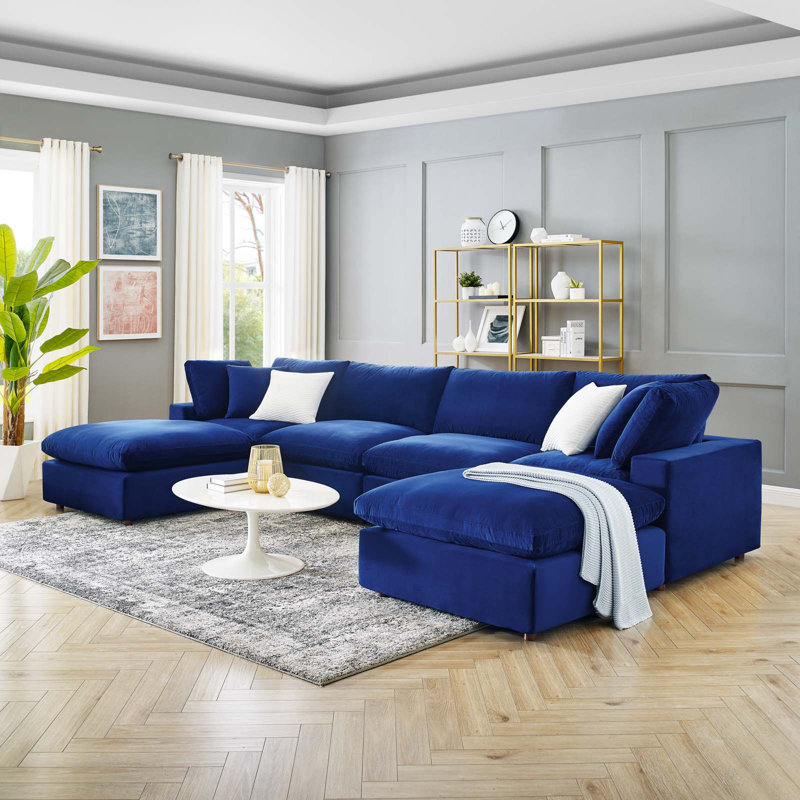 Canapé modulaire en velours rembourré 6 pièces Modway Commix, Marine