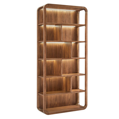 Modern Wood Open Bookcase, Office/Entertainment Shelving, Entertainment Storage, Fully Assembled, Walnut